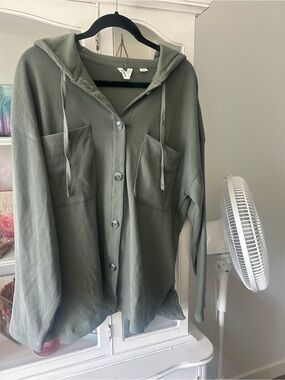 Roxy Olive Green Hooded Button-Up Waffle Cardigan